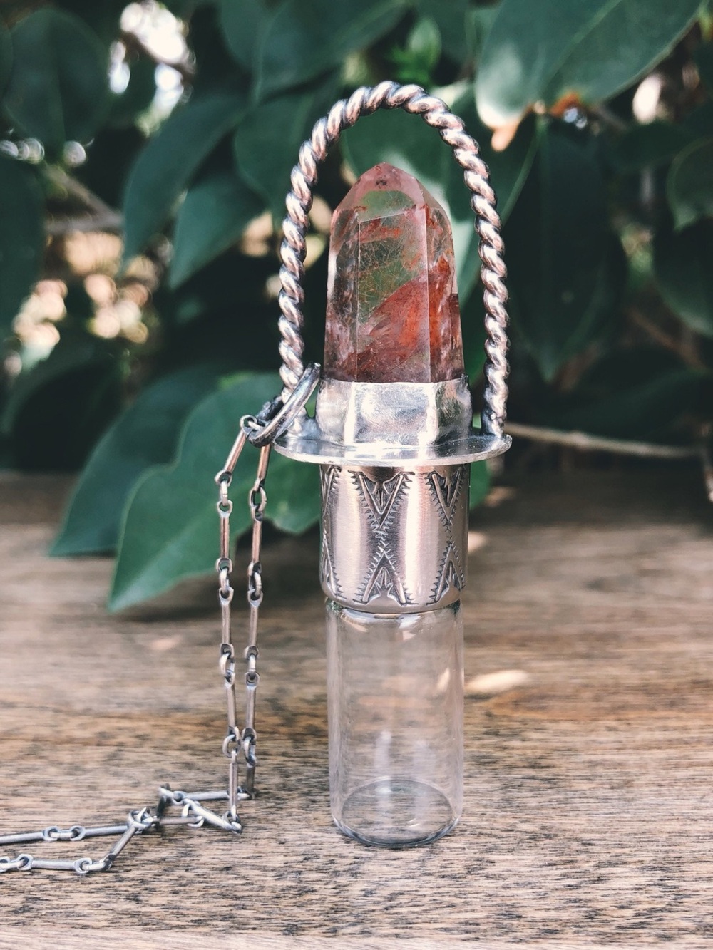 NWT Roadkill Gems RKG Red Rutilated Quartz and Sterling SilverRollerball Necklac